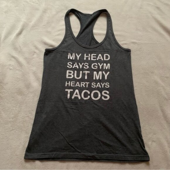 Funny Saying TacOne Size Gymracerback Workout Grey & White Graphic Tank Top - Picture 1 of 3